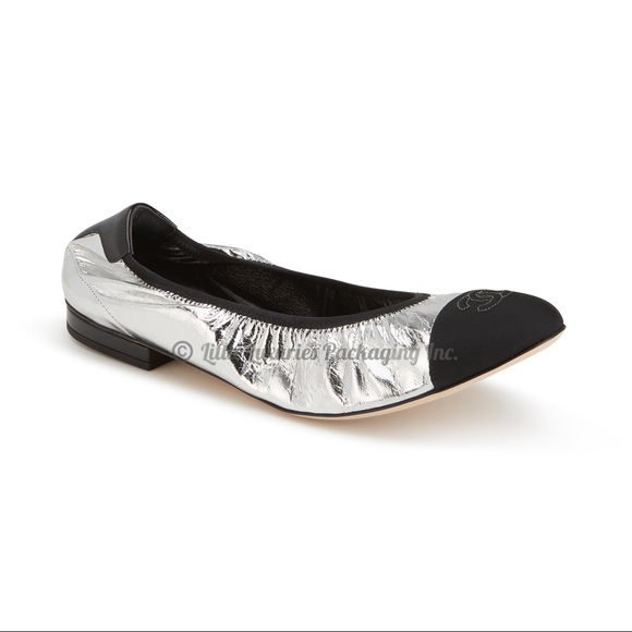 BRAND NEW Authentic Chanel Silver Ballet Flats - Picture 5 of 16